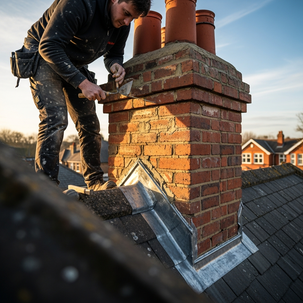 Chimney repointing and lead flashing